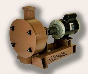 K & M Krusher - Rock/Ore Crusher 1HP Electric Motor 11" Drum 2-1/2" Infeed-Rockwell #58 Hammers